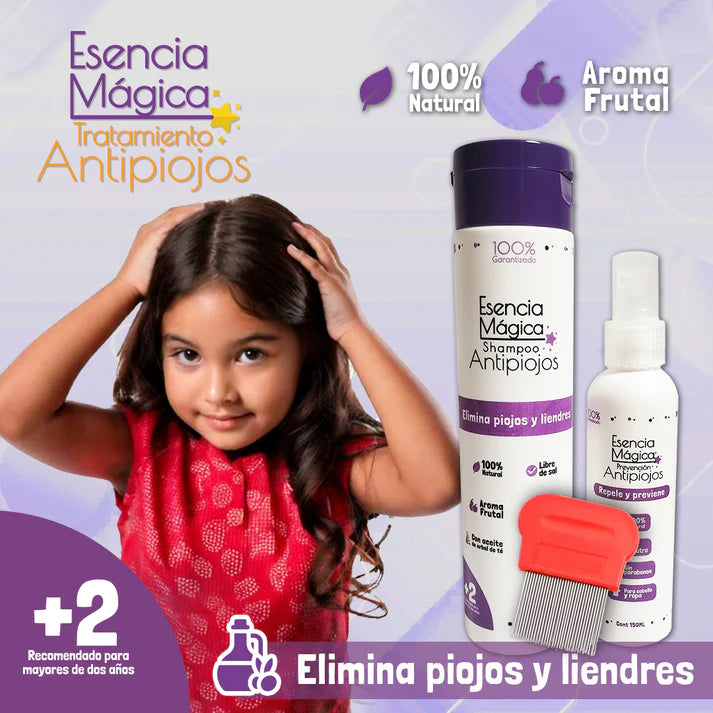 Esencia Mágica ANTIPIOJOS 100% NATURAL SHAMPO+SPRAY 🎁PEINE ACERO INOXIDABLE