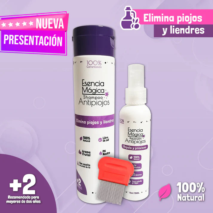 Esencia Mágica ANTIPIOJOS 100% NATURAL SHAMPO+SPRAY 🎁PEINE ACERO INOXIDABLE